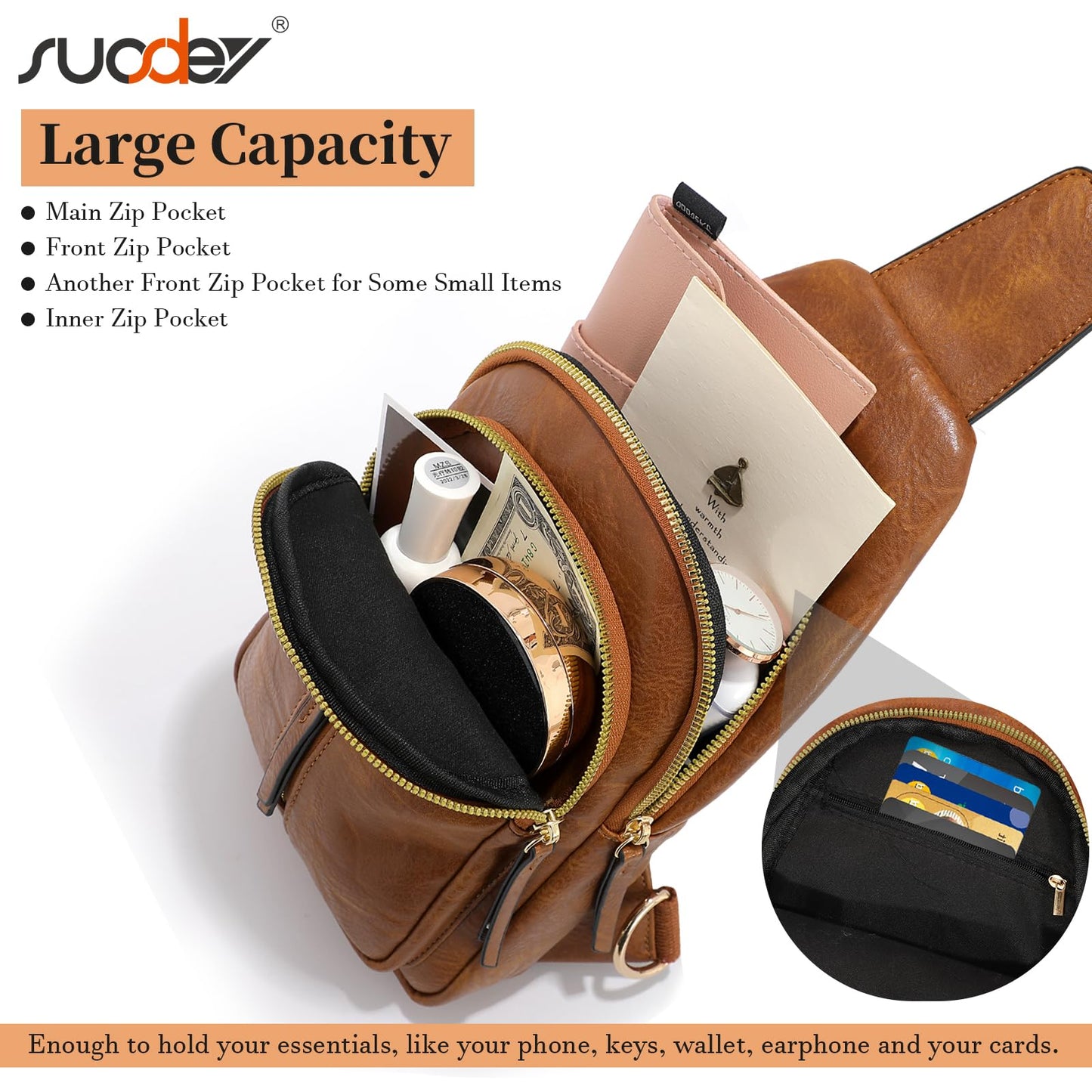 SUOSDEY Small Sling Bag for Women Vegan Leather Fanny Pack Crossbody Bags for Travel