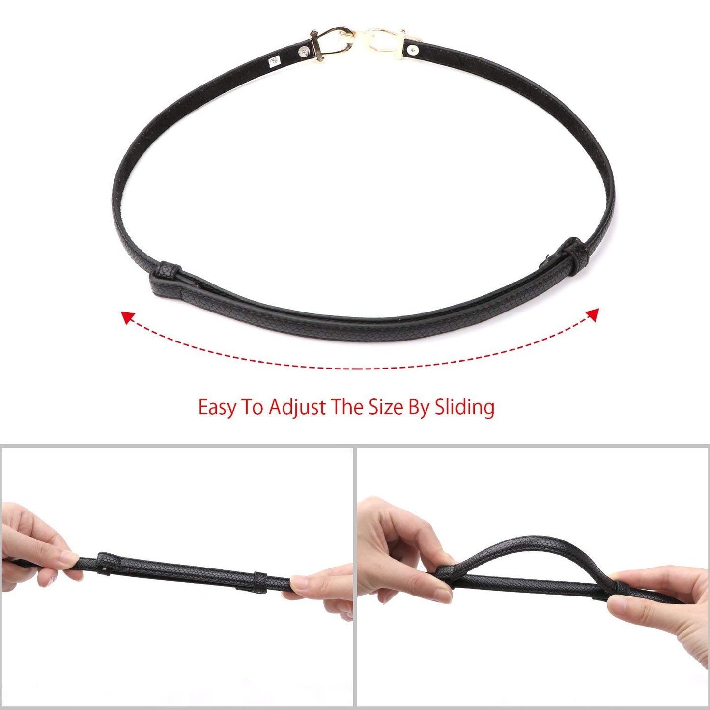 SUOSDEY Adjustable Women Thin Waist Belt with Gold Buckle Leather Skinny Waist Belt for Dress 3pack