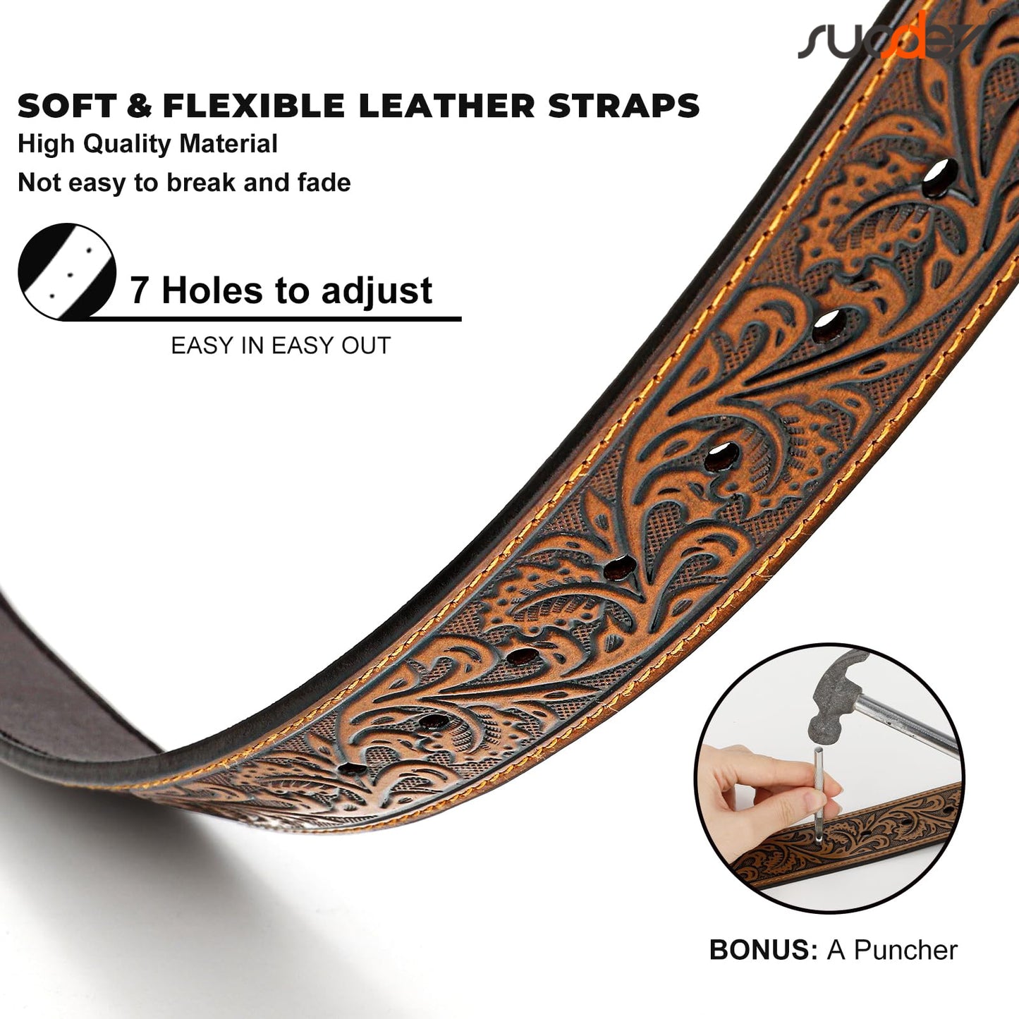 SUOSDEY Men Western Leather Belts for Women,Cowboy Cowgirl Embossed Belts for Jeans Christmas Gifts