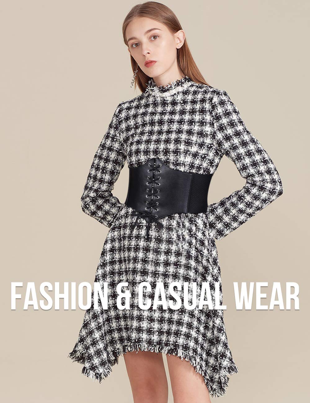 SUOSDEY Black Corset Belt for Women, Vintage Lace-up Elastic Waist Belt, Tied Waspie Wide Belt for Dresses
