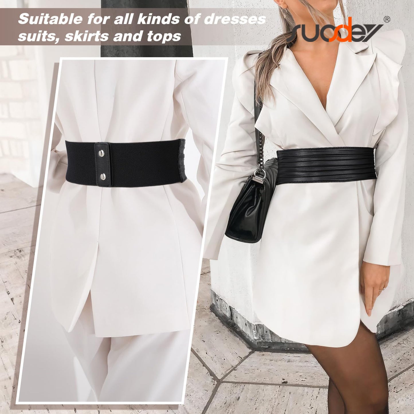 SUOSDEY Women Wide Elastic Belts for Dresses Stretchy Braided Leather Belt