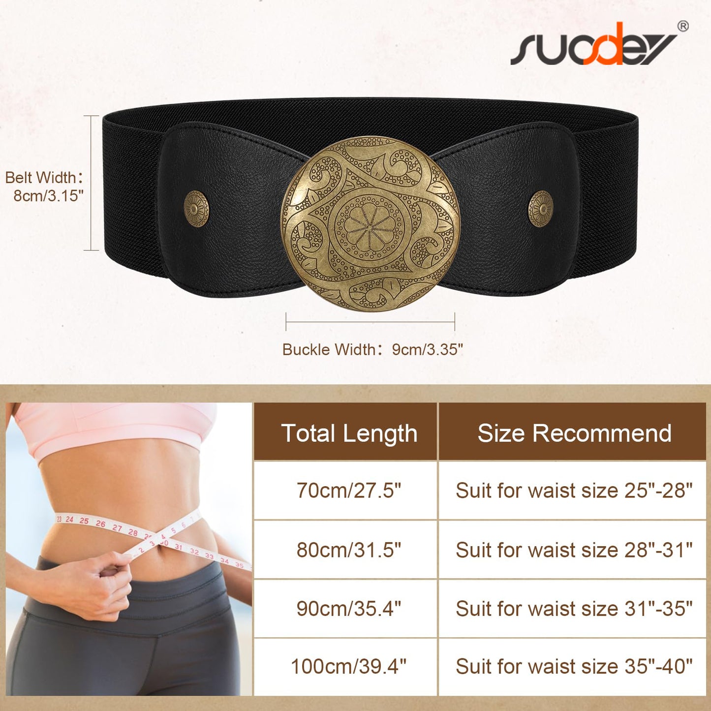 SUOSDEY Women Wide Elastic Belt Western Buckle Strecth Waist Belt for Dress