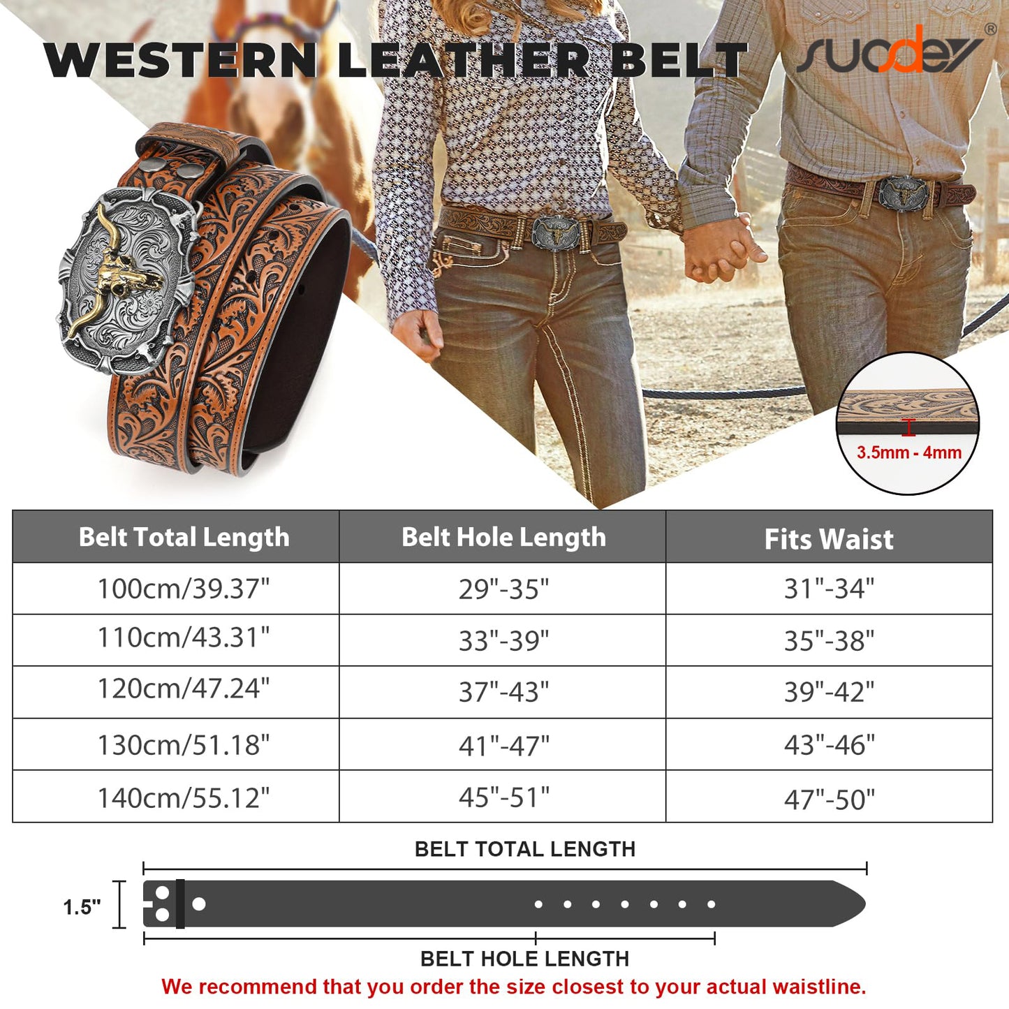 SUOSDEY Men Western Leather Belts for Women,Cowboy Cowgirl Embossed Belts for Jeans Christmas Gifts