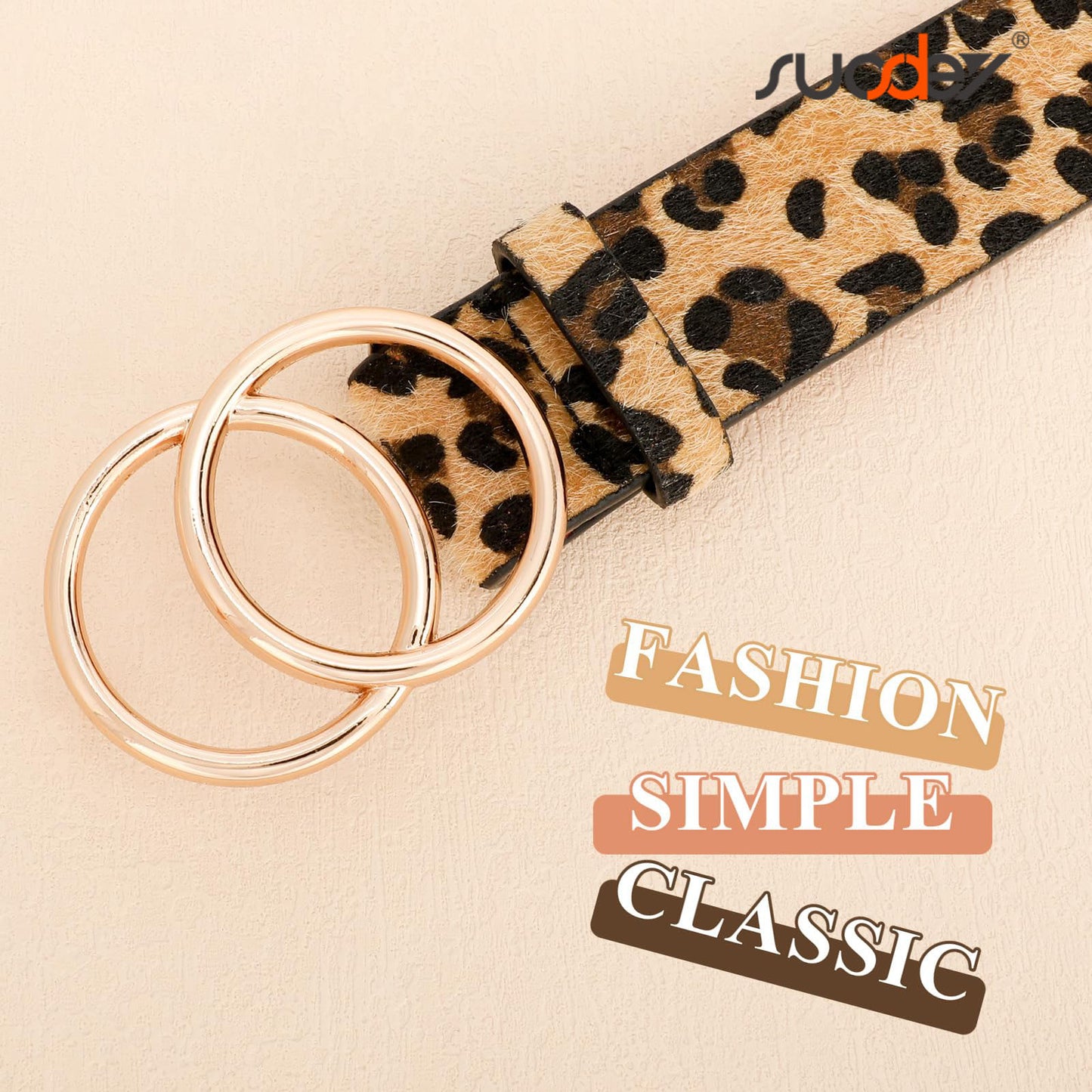 SUOSDEY Plus Size Leopard Belt for Women Fashion Leather Belt with Gold Curved Pin Buckle