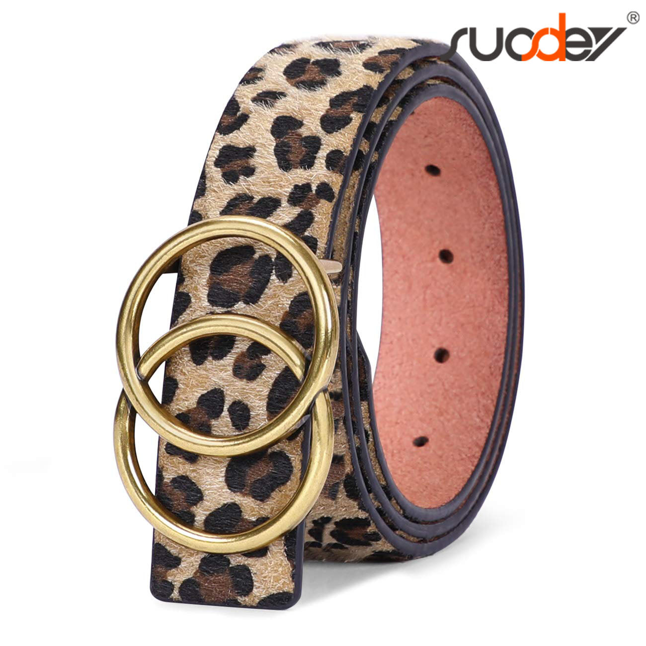 SUOSDEY Plus Size Leopard Belt for Women Fashion Leather Belt with Gold Curved Pin Buckle