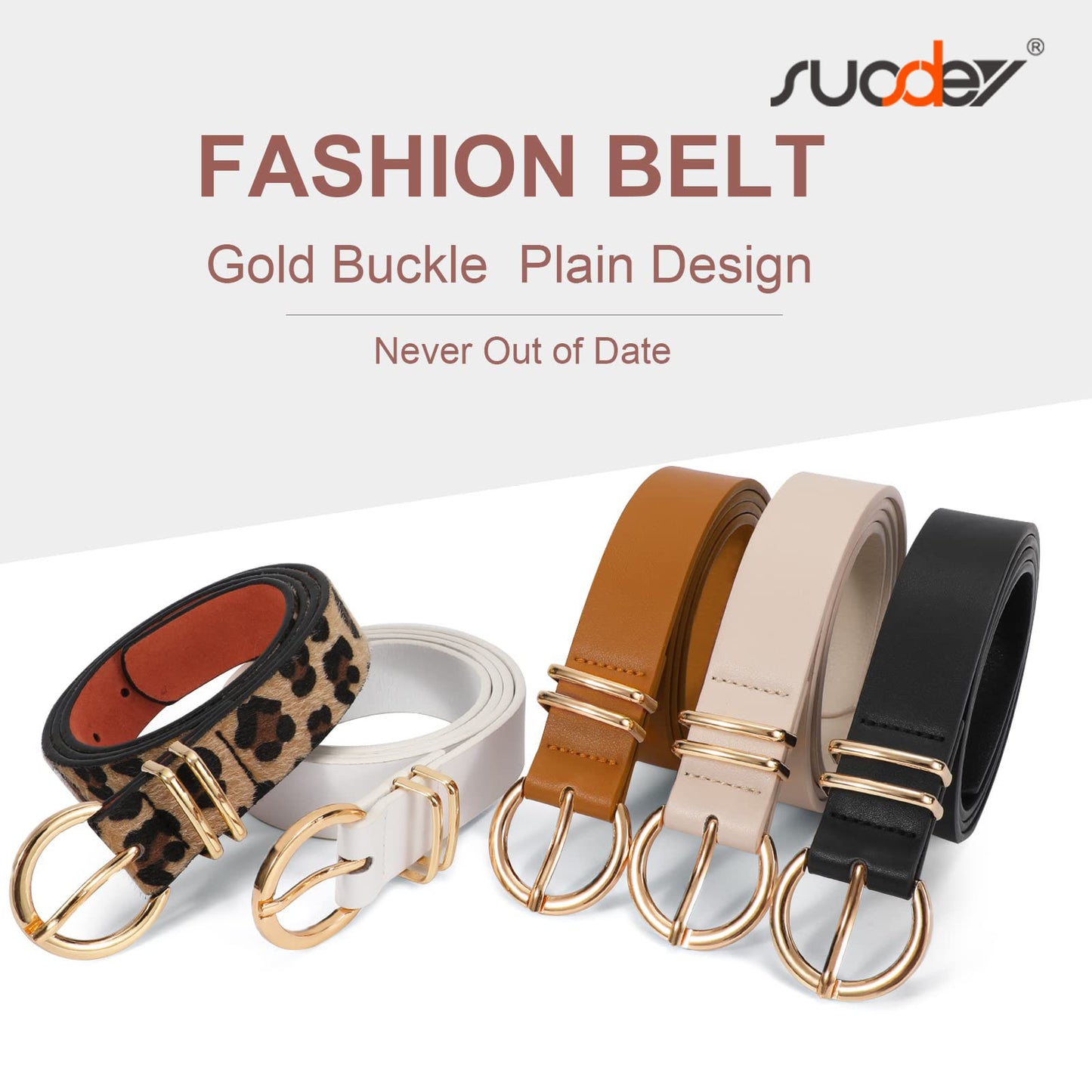 SUOSDEY Plus Size Leopard Belt for Women Fashion Leather Belt with Gold Curved Pin Buckle