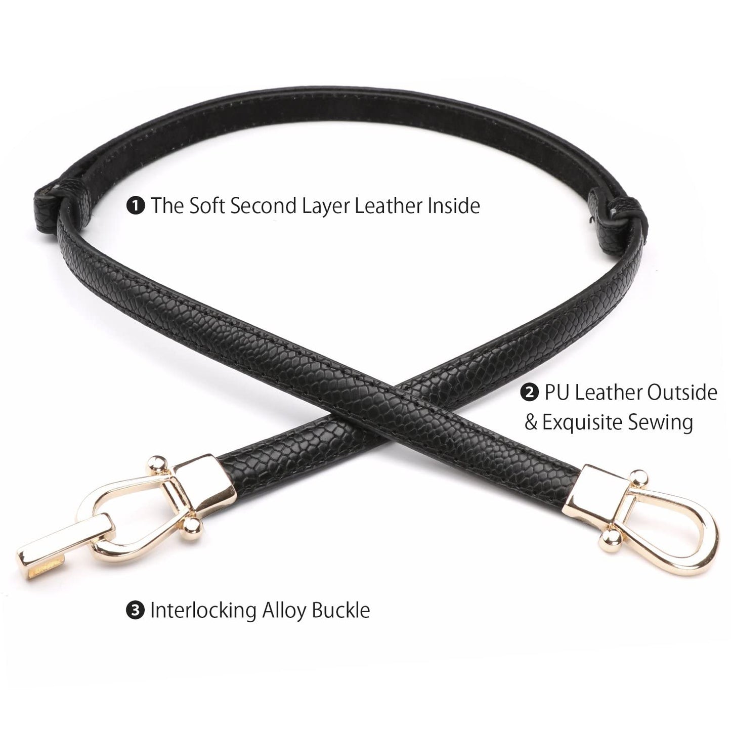 SUOSDEY Adjustable Women Thin Waist Belt with Gold Buckle Leather Skinny Waist Belt for Dress 3pack