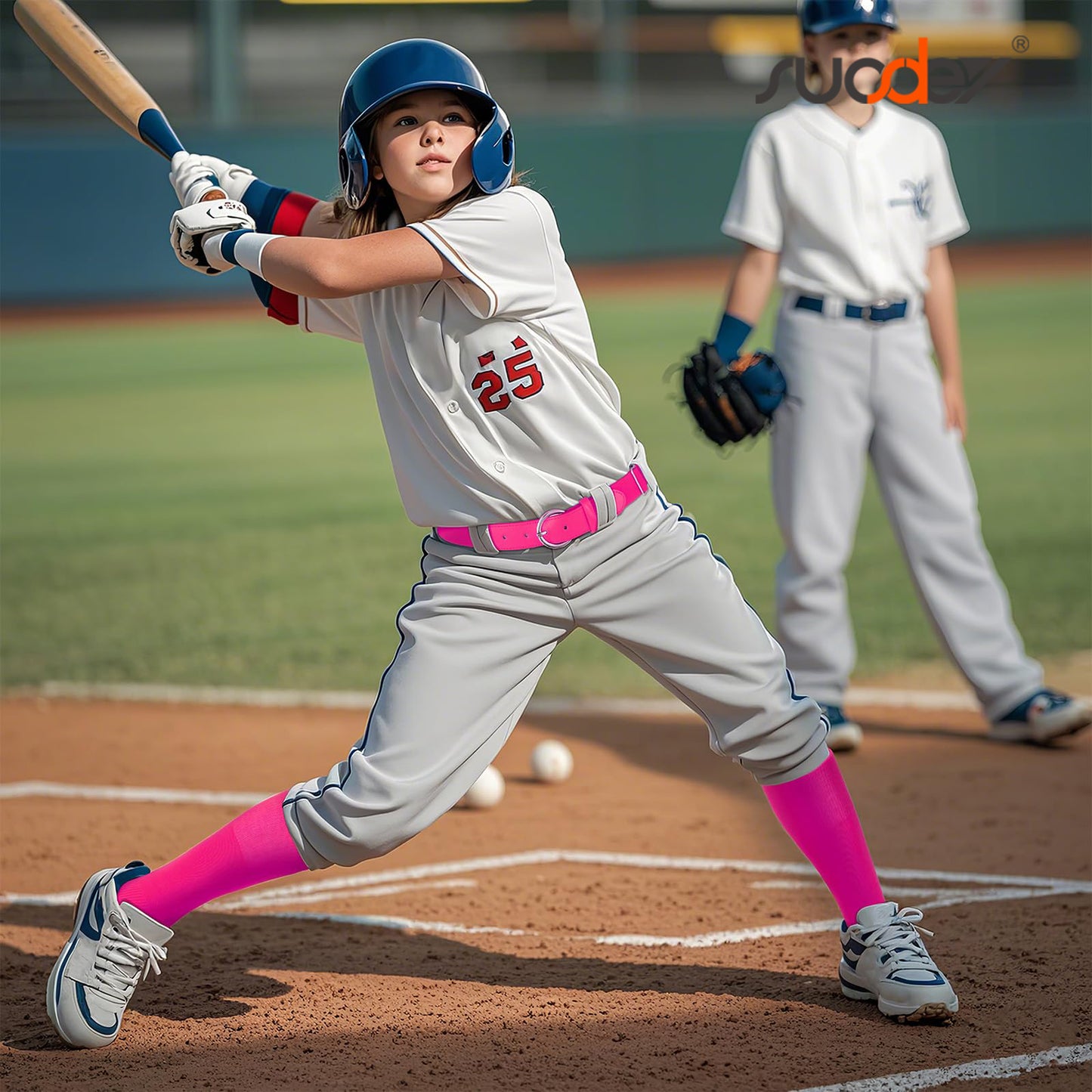 SUOSDEY Kid Baseball Belt and Socks,Youth Baseball Socks and Elastic Belt for Boy Girl