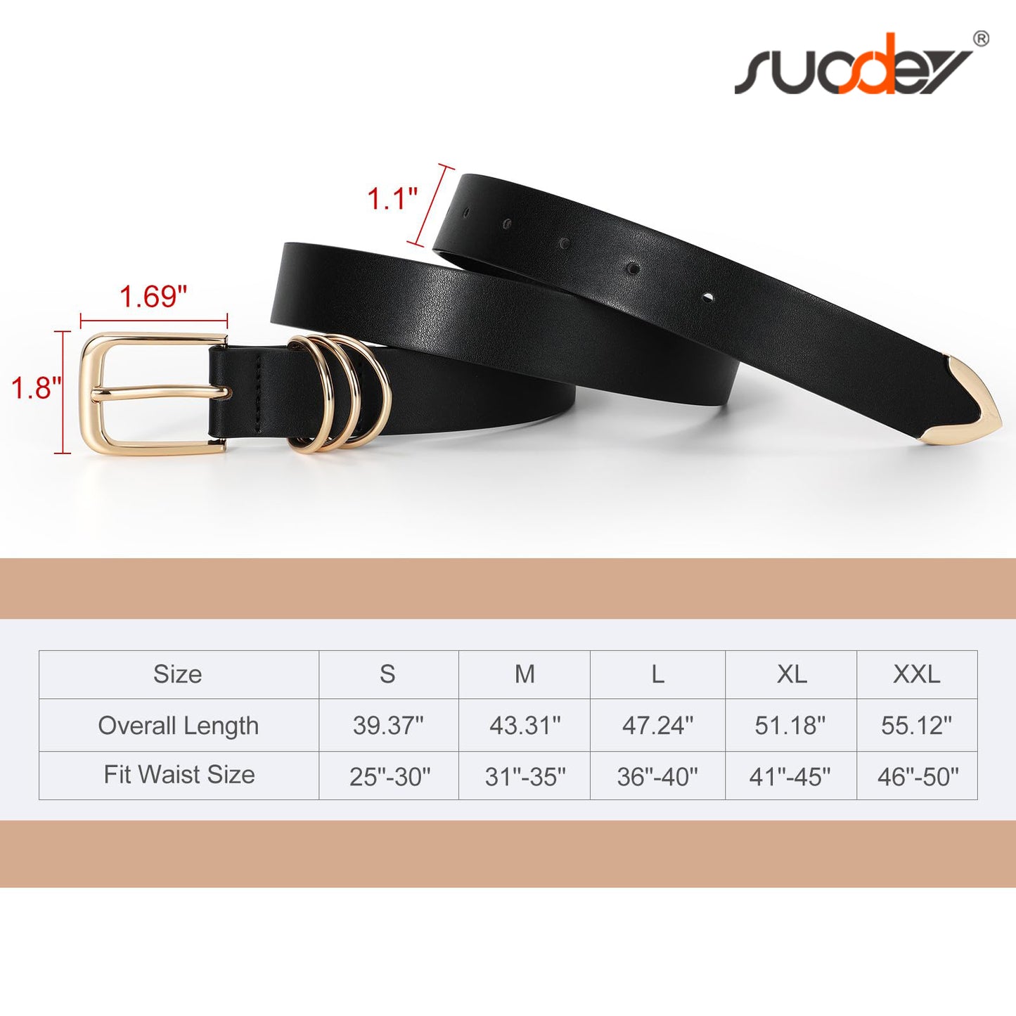 SUOSDEY 3 Pack Women's Leather Belts for Jeans Dress Pants Fashion Ladies Leather Belts with Gold Buckle