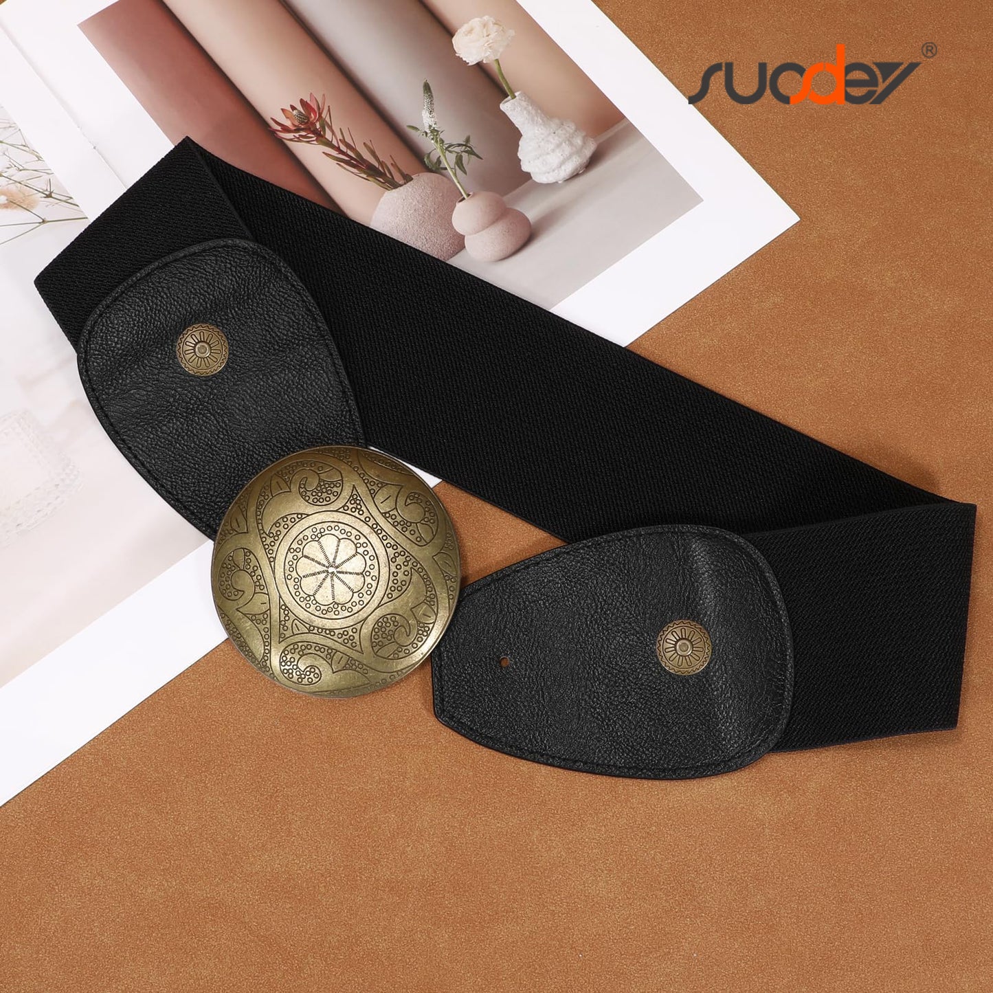SUOSDEY Women Wide Elastic Belt Western Buckle Strecth Waist Belt for Dress