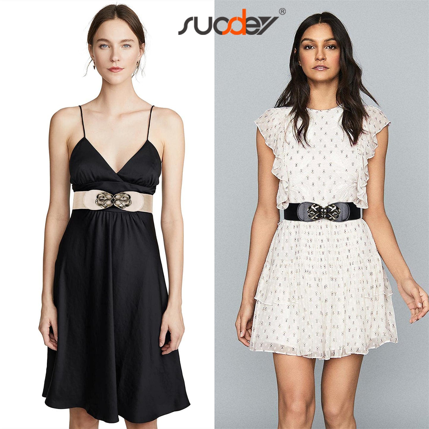 SUOSDEY Women Stretchy Belts Ladies Elastic Wide Waist Belts for Dresses 2 Pack