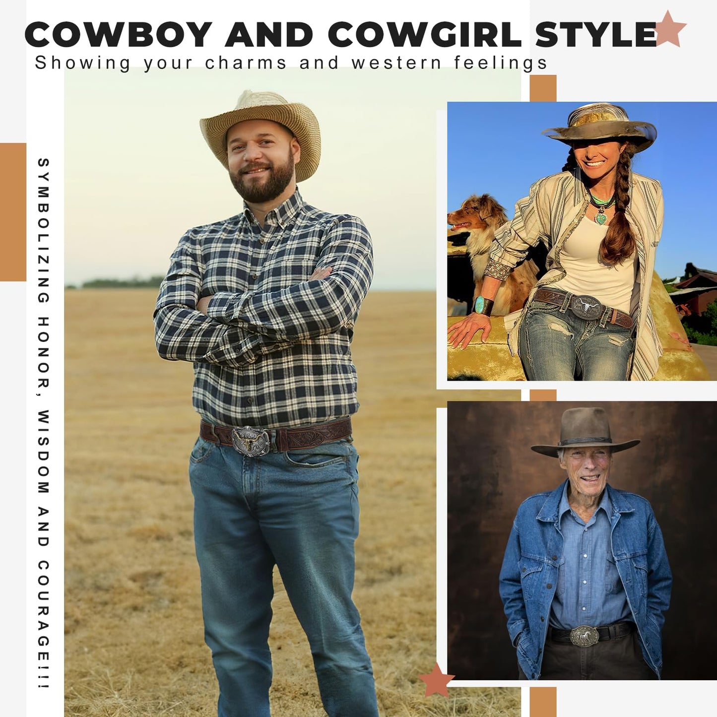 SUOSDEY Men Western Leather Belts for Women,Cowboy Cowgirl Embossed Belts for Jeans Christmas Gifts