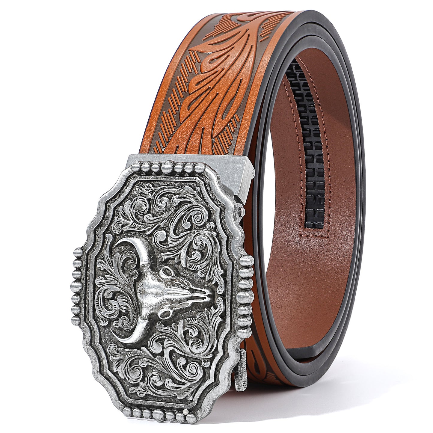 SUOSDEY Cowboy Ratchet Belt Western Leather Belts for Men with Automatic Cowboy Buckle