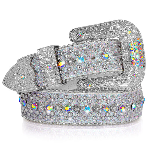 SUOSDEY Sparkly Rhinestone Belt for Women Men Western Cowboy Cowgirl Bling Diamond Leather Belt for Jeans Gifts