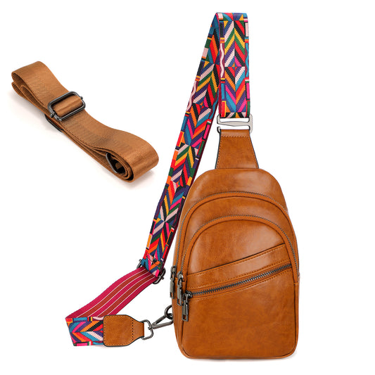 SUOSDEY 5Colors Sling Bag for Women PU Leather Chest Bag for Traveling Hiking Cycling