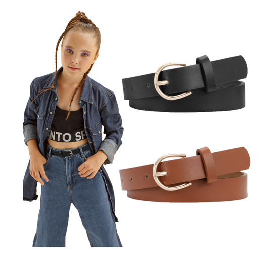 SUOSDEY Girls Leather Belts,Kids Skinny Belt for School Uniforms Gift 2Pack
