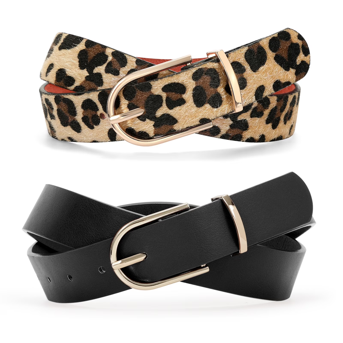 SUOSDEY Plus Size Leopard Belt for Women Fashion Leather Belt with Gold Curved Pin Buckle