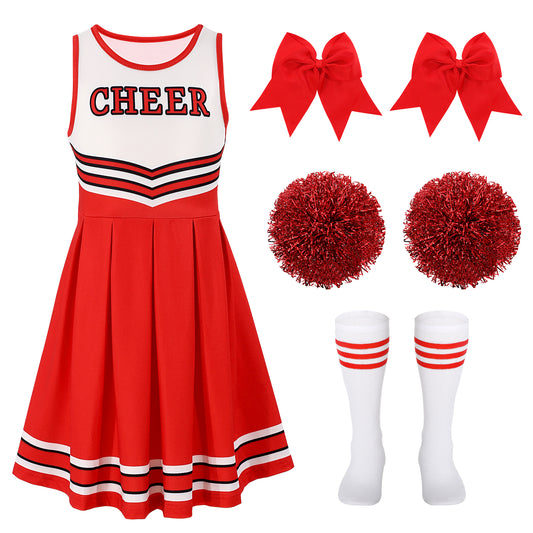 SUOSDEY Girls Cheerleader Costume Outfit Set,Kids Sleeveless Cheerleading Uniform for Party Birthday Halloween