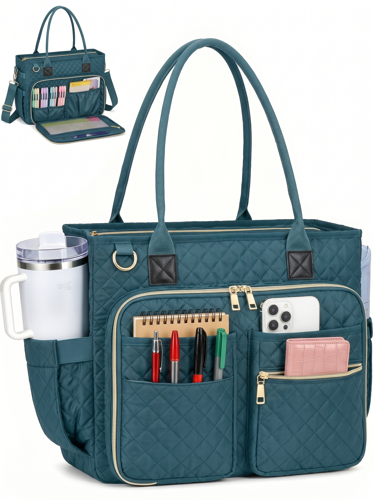 SUOSDEY Teacher Tote Bag,Women Work Bags with Laptop Compartment,Large Cup Holder Nurse Bag Computer Handbag