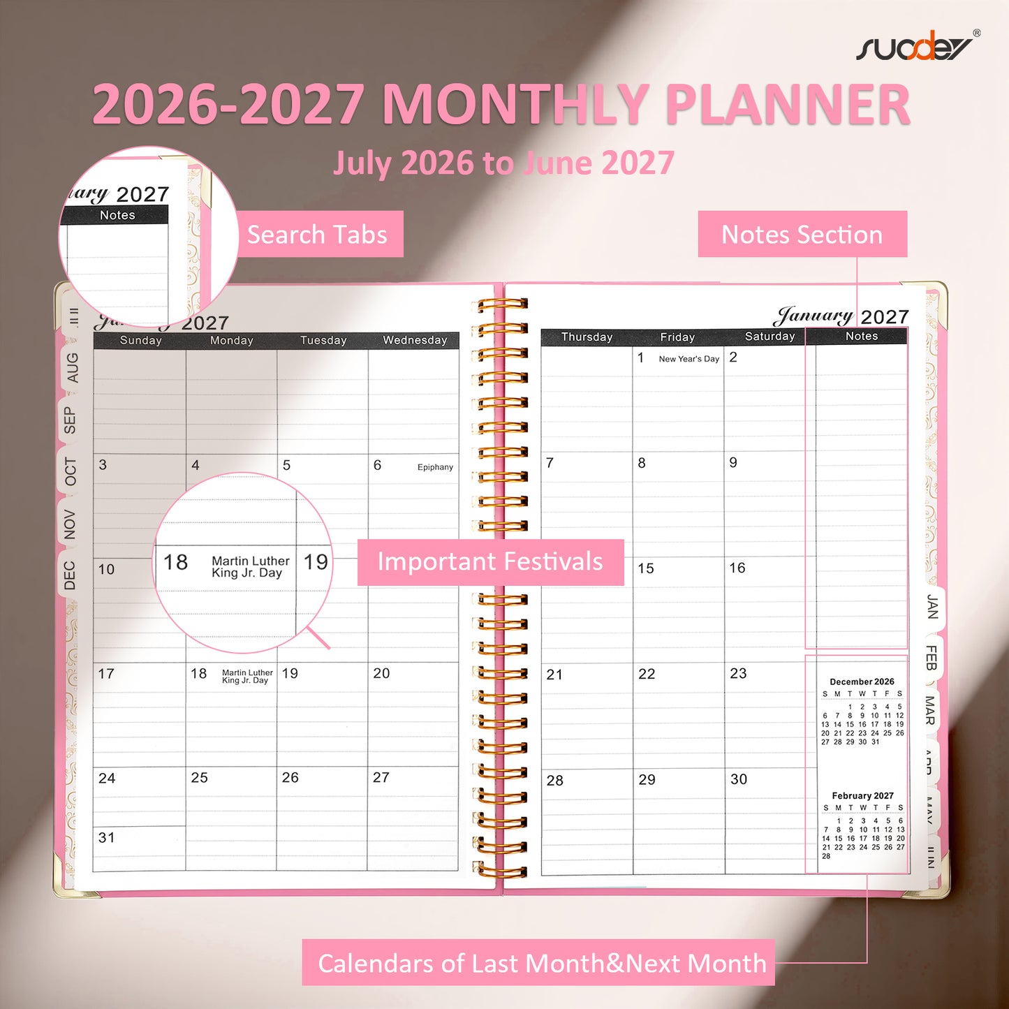 2026-2027 Academic Year Planner Calendar Notebook (JUL.2026-JUN.2027,6.3"x8.5")Daily Weekly Monthly Agenda Planner for Women Men