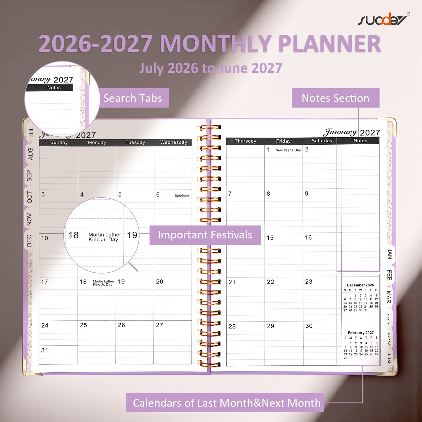 2026-2027 Academic Year Planner Calendar Notebook (JUL.2026-JUN.2027,6.3"x8.5")Daily Weekly Monthly Agenda Planner for Women Men