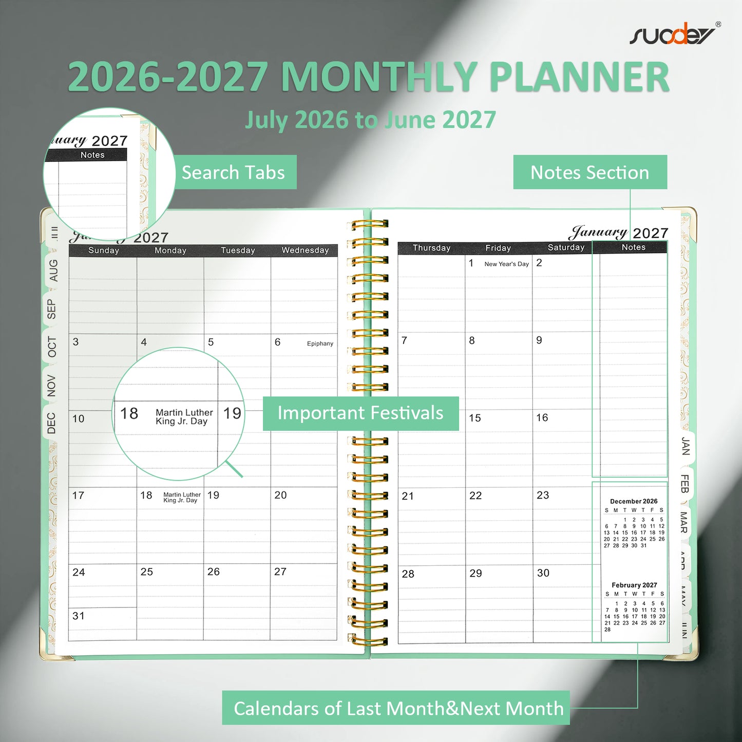 2026-2027 Academic Year Planner Calendar Notebook (JUL.2026-JUN.2027,6.3"x8.5")Daily Weekly Monthly Agenda Planner for Women Men