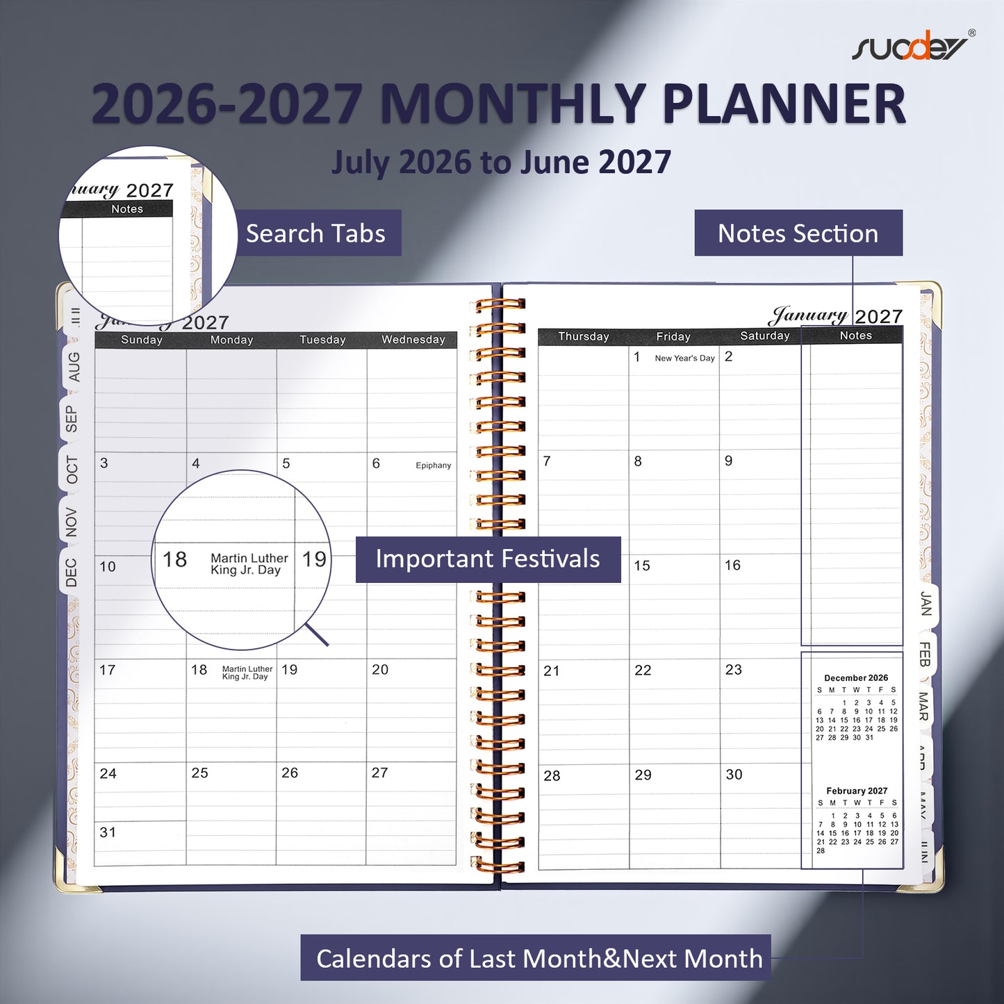 2026-2027 Academic Year Planner Calendar Notebook (JUL.2026-JUN.2027,6.3"x8.5")Daily Weekly Monthly Agenda Planner for Women Men