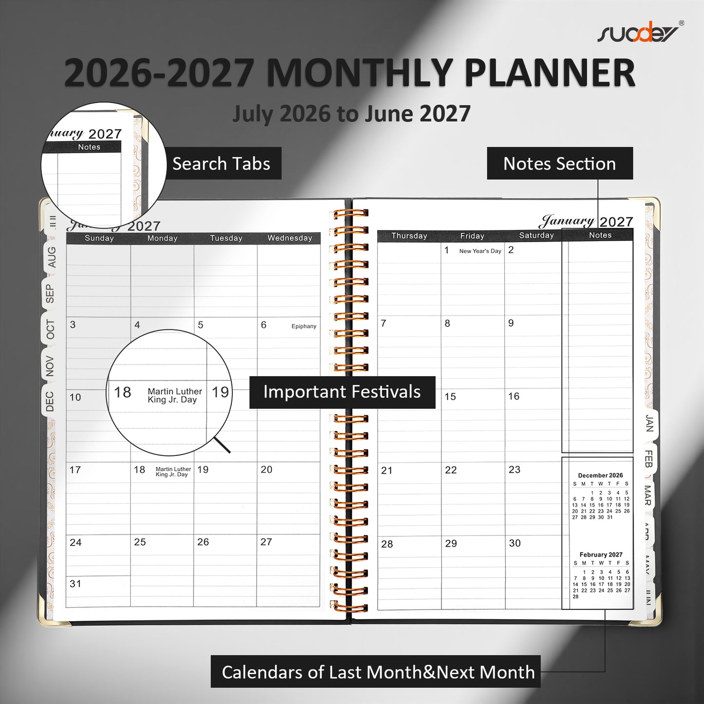 2026-2027 Academic Year Planner Calendar Notebook (JUL.2026-JUN.2027,6.3"x8.5")Daily Weekly Monthly Agenda Planner for Women Men