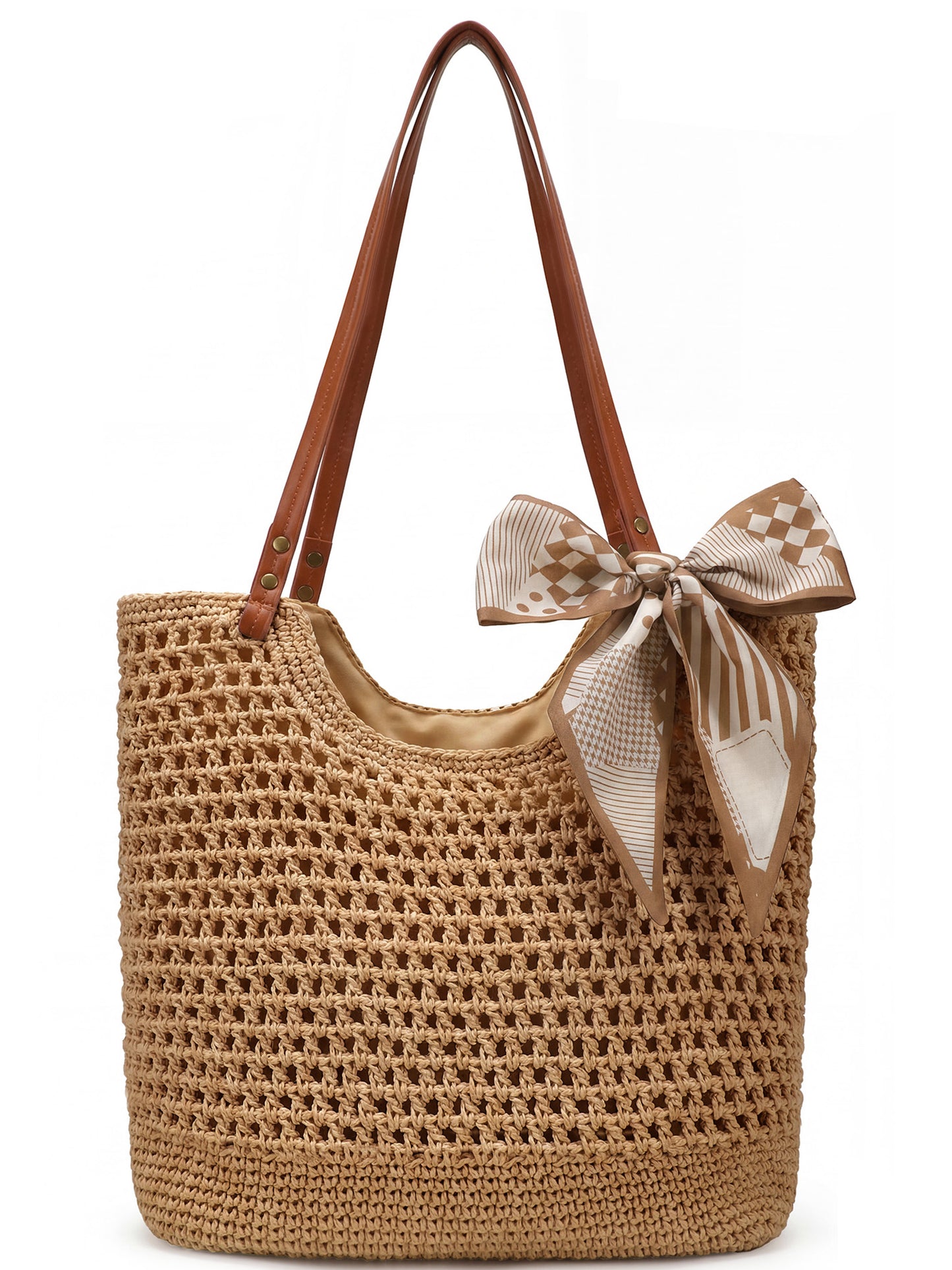 SUOSDEY Crochet Beach Bag for Women with Zipper,Summer Straw Beach Tote Bag Woven Boho Shoulder Bag for Vacation