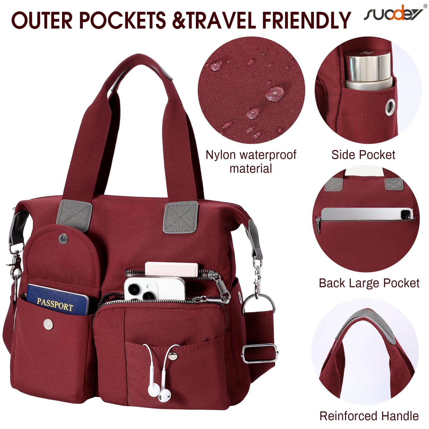 SUOSDEY Casual Tote Bags for Women with Multiple Pockets,Large Capacity Nylon Crossbody Work Shoulder Handbag for Ladies