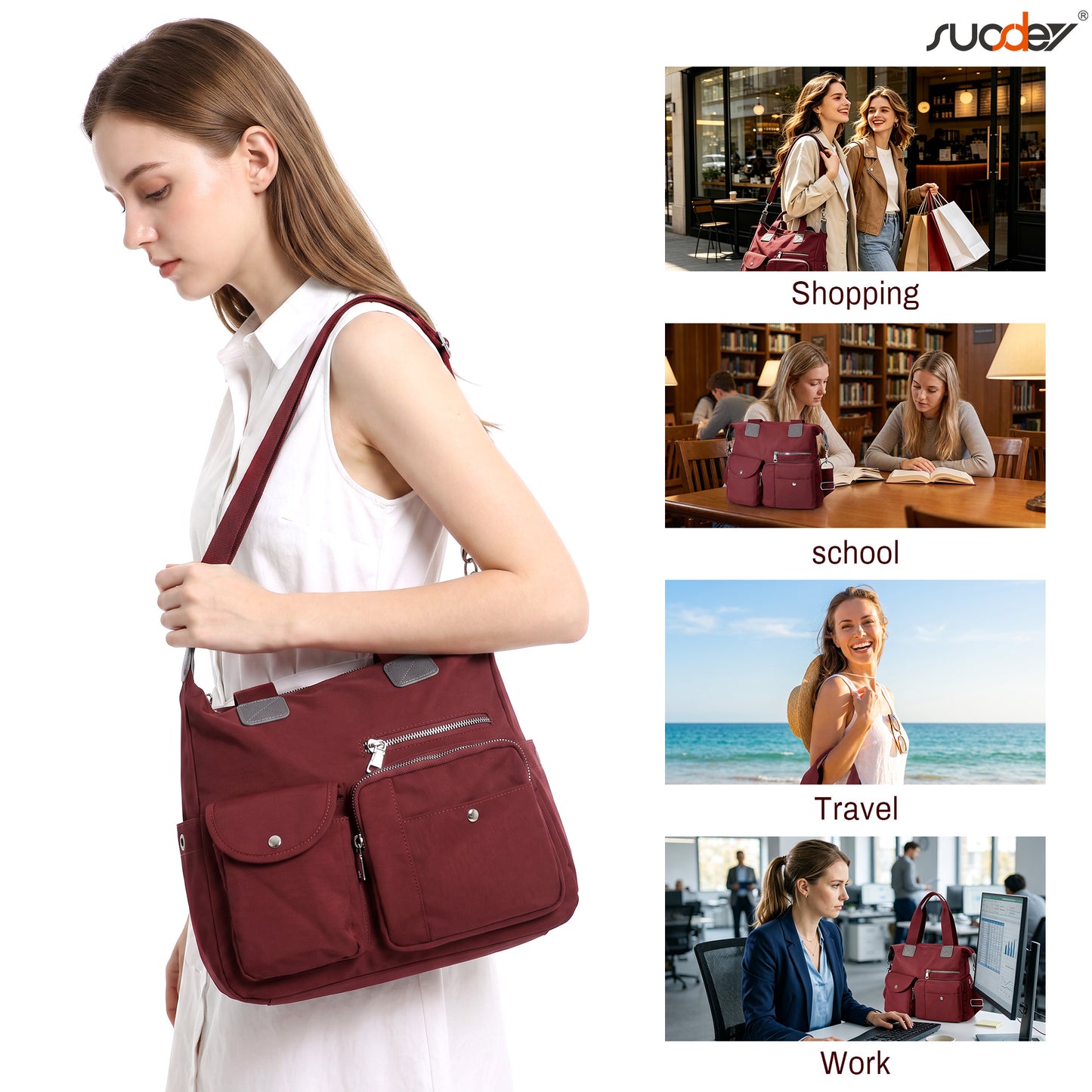 SUOSDEY Casual Tote Bags for Women with Multiple Pockets,Large Capacity Nylon Crossbody Work Shoulder Handbag for Ladies