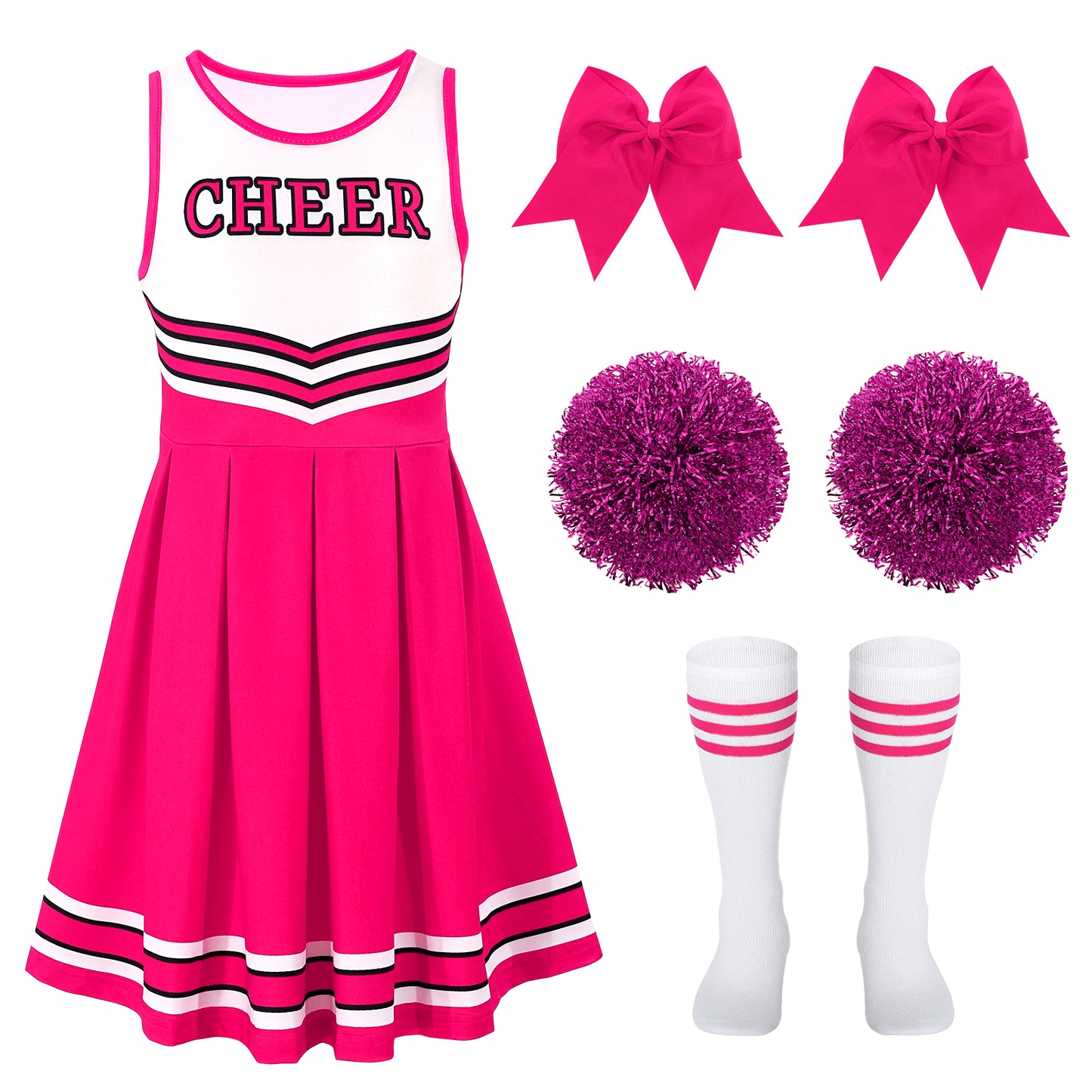 SUOSDEY Girls Cheerleader Costume Outfit Set,Kids Sleeveless Cheerleading Uniform for Party Birthday Halloween