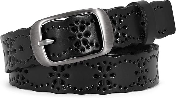 SUOSDEY Hollow Flower Leather Belt for Women Coffee Belt for Jeans Dresses Pants with Gift Box