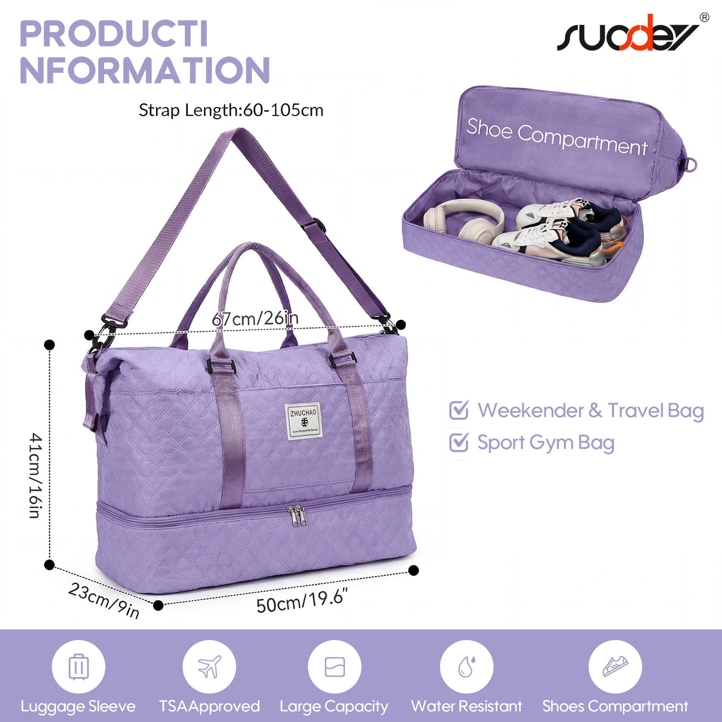 SUOSDEY Overnight Duffle Bag for Travel,Weekender Bags with Shoes Compartment,Hospital Bag for Labor and Delivery,Carry On Bag for Women,Travel,Gym,Weekend