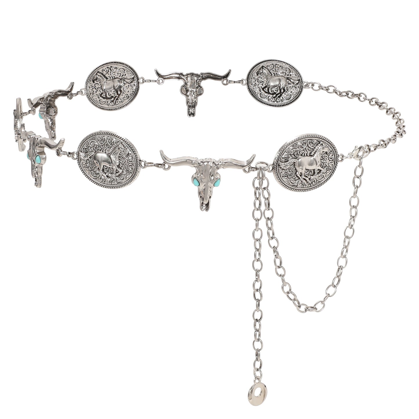 SUOSDEY Women Silver Concho Chain Waist Belt Western Cowgirl Metal Chain Belt for Dress Adjustable