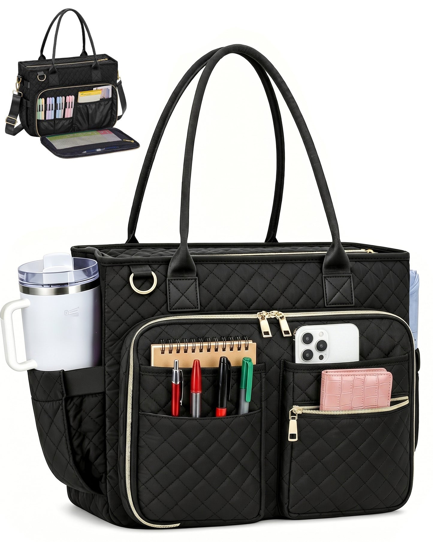 SUOSDEY Teacher Tote Bag,Women Work Bags with Laptop Compartment,Large Cup Holder Nurse Bag Computer Handbag