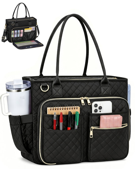 SUOSDEY Teacher Tote Bag,Women Work Bags with Laptop Compartment,Large Cup Holder Nurse Bag Computer Handbag