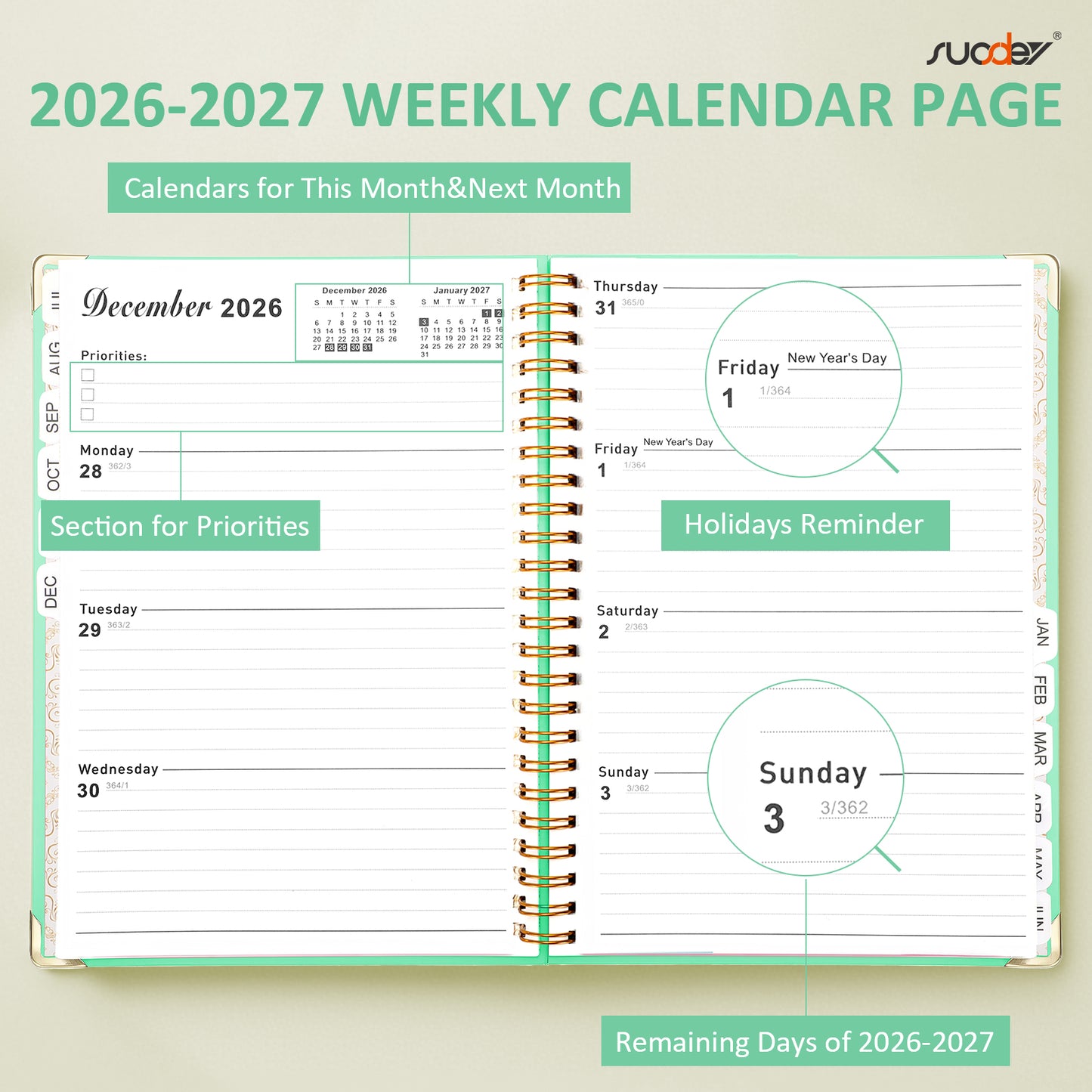 2026-2027 Academic Year Planner Calendar Notebook (JUL.2026-JUN.2027,6.3"x8.5")Daily Weekly Monthly Agenda Planner for Women Men