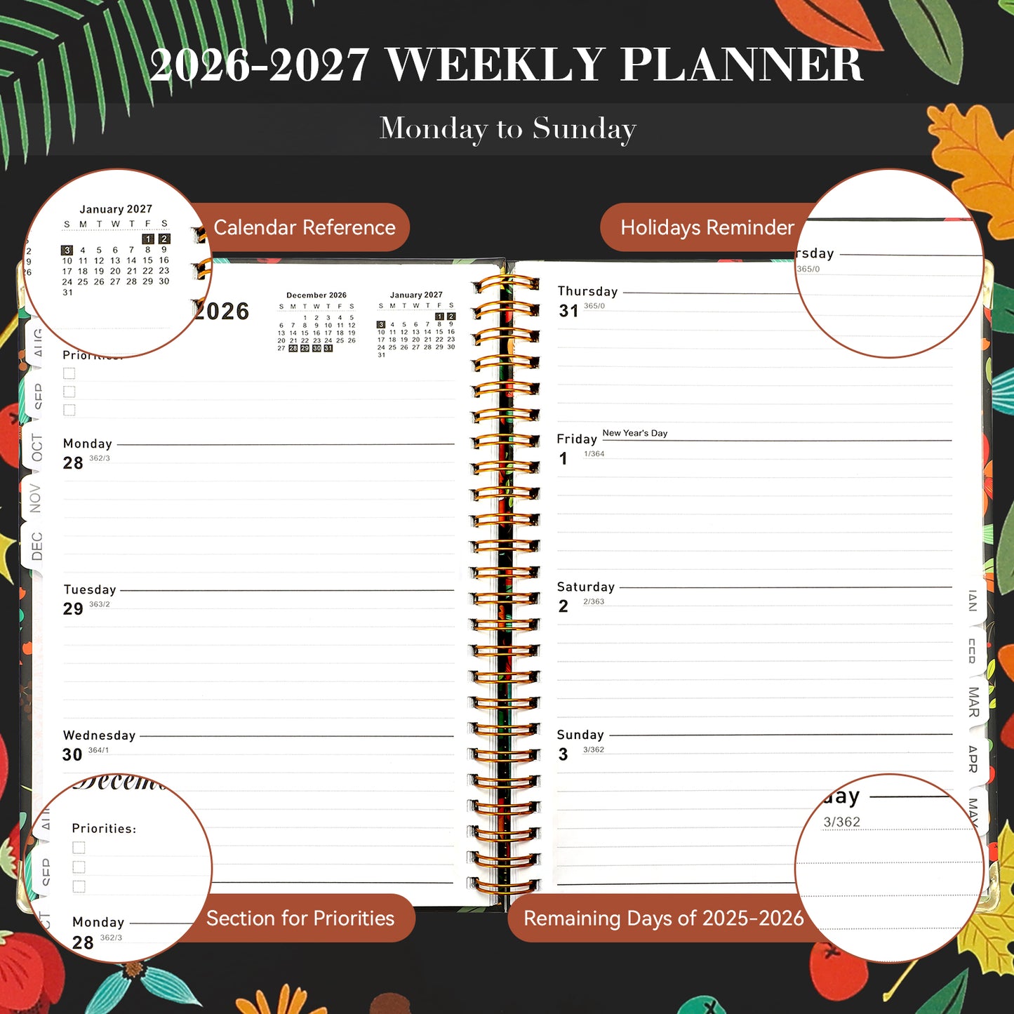 2026-2027 Academic Year Planner Calendar Notebook(JUL.2026-JUN.2027,6.3"x8.5")Daily Weekly Monthly Agenda Planner for Women Men