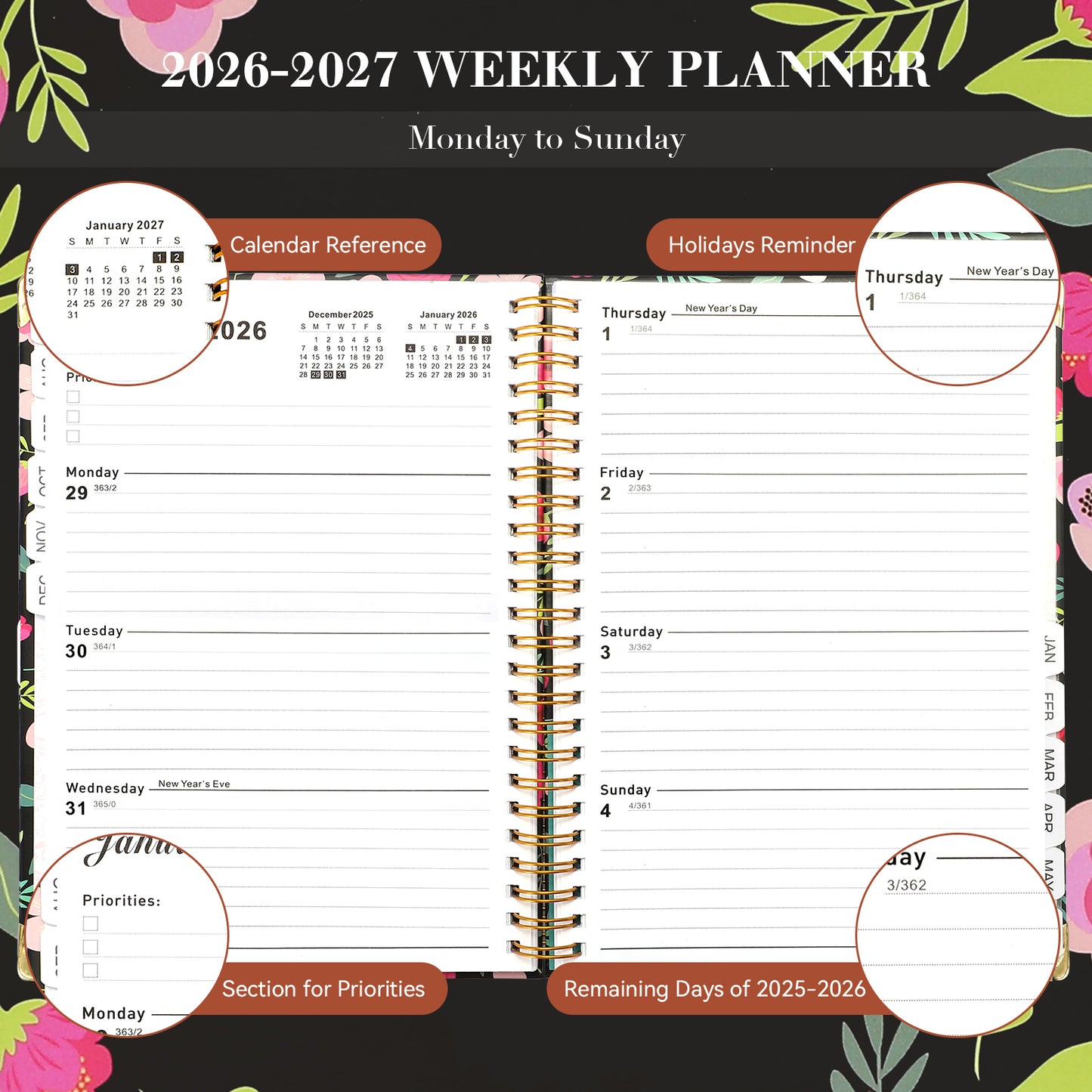 2026-2027 Academic Year Planner Calendar Notebook(JUL.2026-JUN.2027,6.3"x8.5")Daily Weekly Monthly Agenda Planner for Women Men