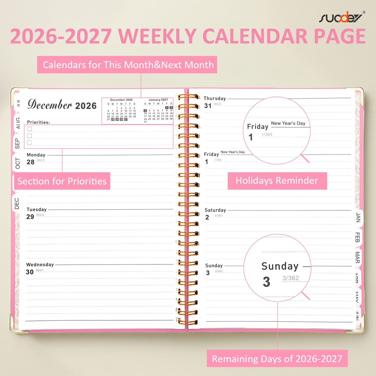 2026-2027 Academic Year Planner Calendar Notebook (JUL.2026-JUN.2027,6.3"x8.5")Daily Weekly Monthly Agenda Planner for Women Men
