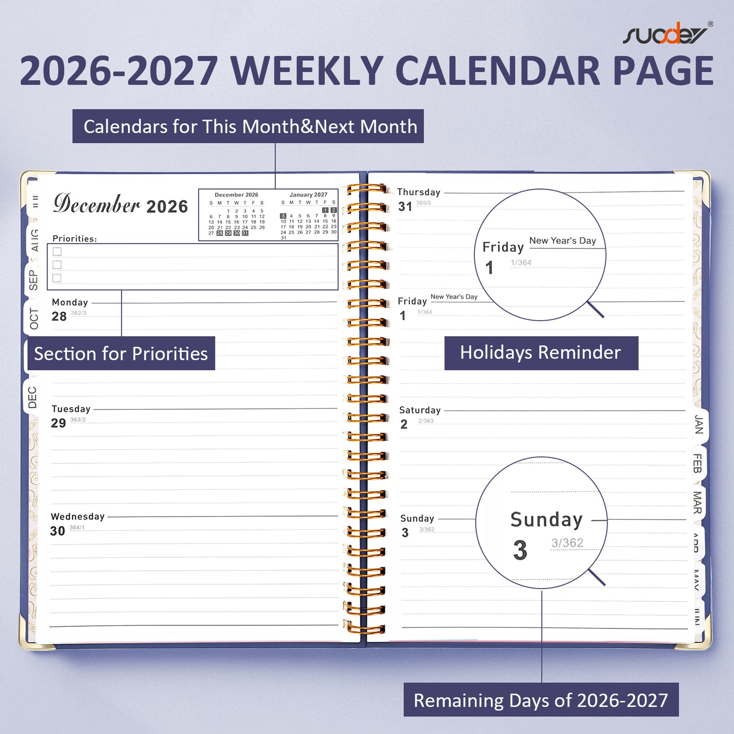 2026-2027 Academic Year Planner Calendar Notebook (JUL.2026-JUN.2027,6.3"x8.5")Daily Weekly Monthly Agenda Planner for Women Men