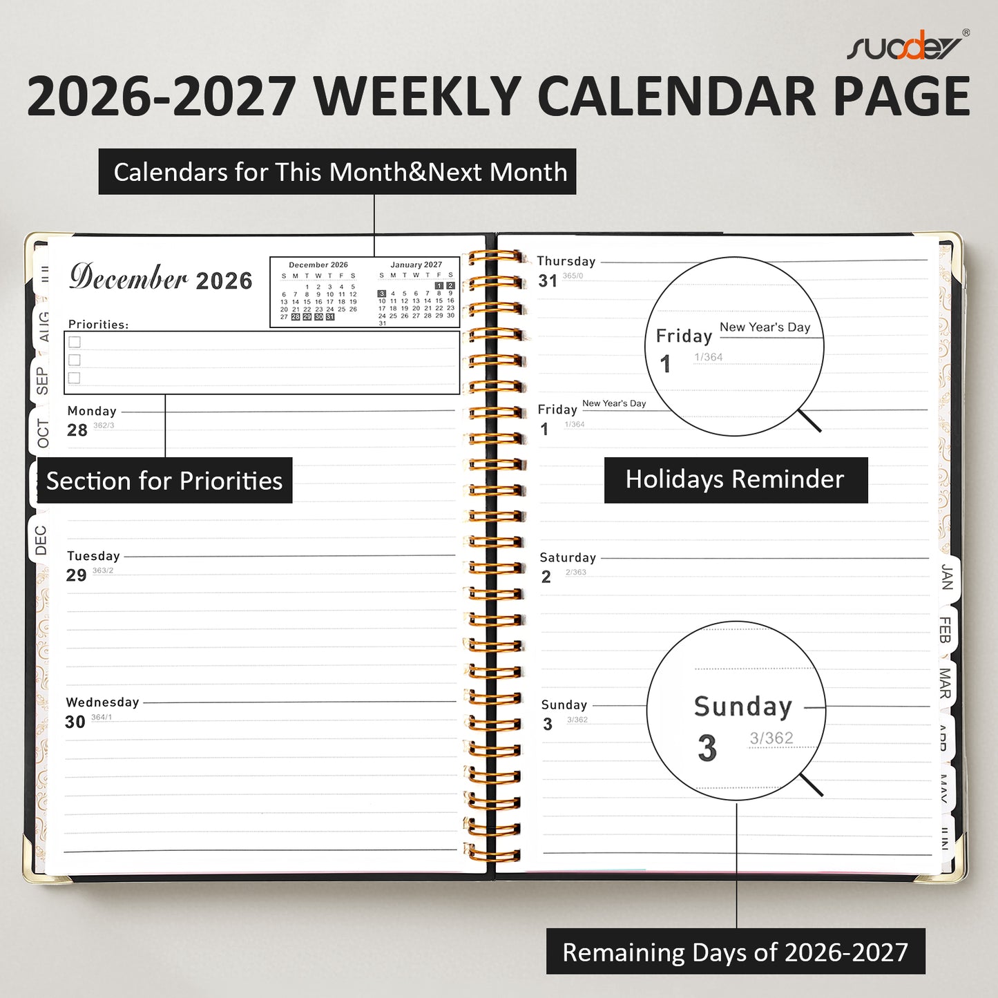 2026-2027 Academic Year Planner Calendar Notebook (JUL.2026-JUN.2027,6.3"x8.5")Daily Weekly Monthly Agenda Planner for Women Men