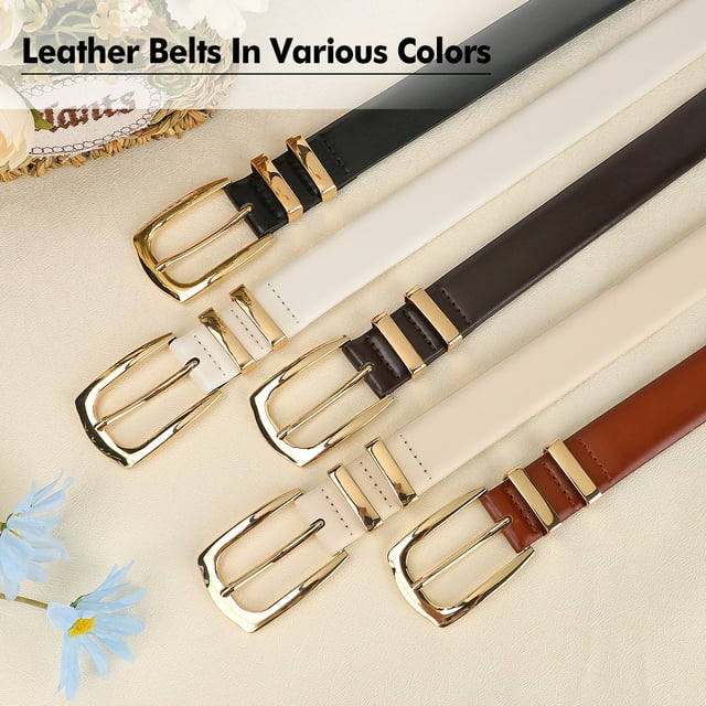 SUOSDEY Ladies Leather Belt with Gold Buckle,Plus Size Women Waist Belt for Jeans Pants