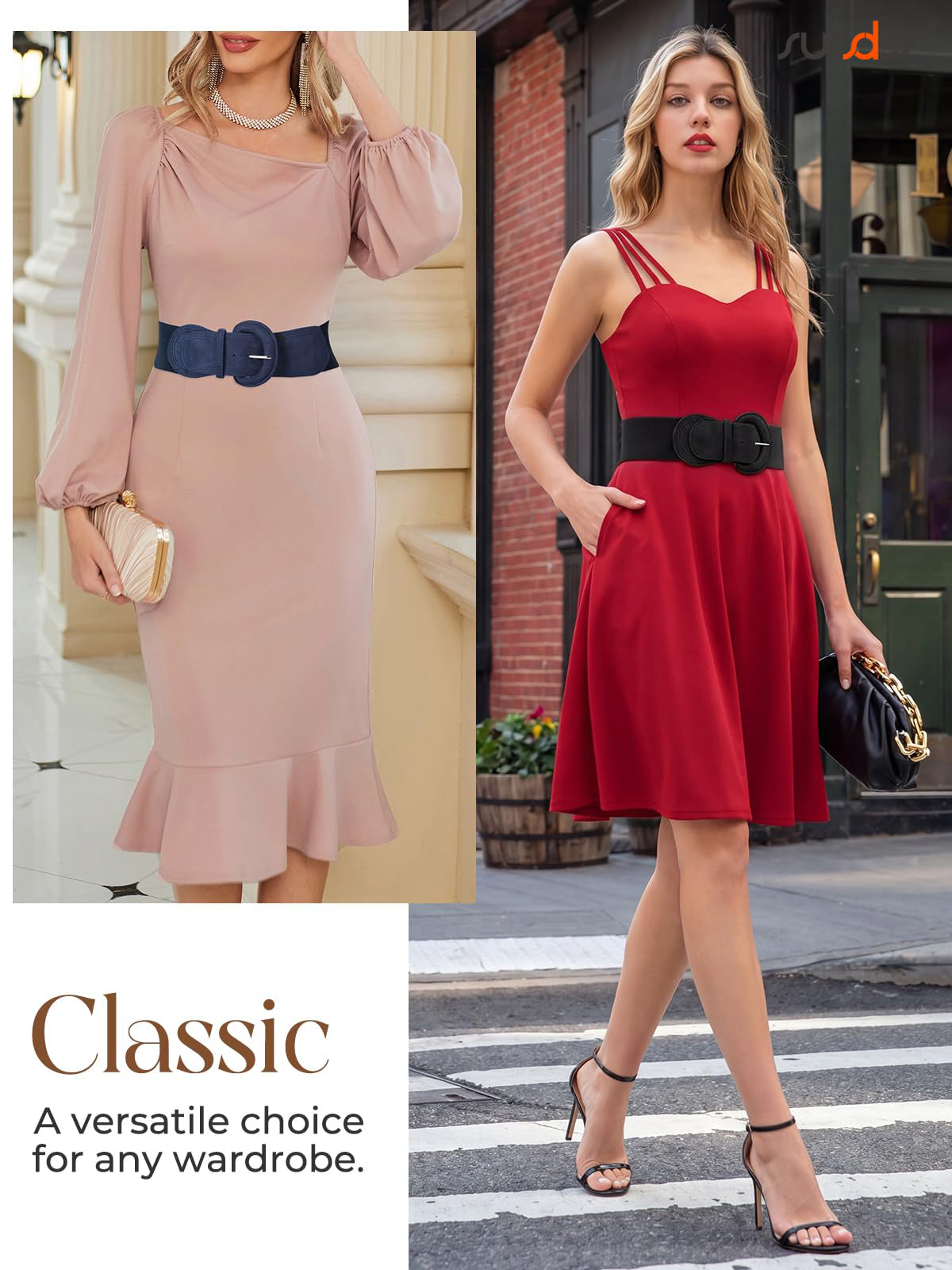 SUOSDEY Women's Elastic Wide Belt Suede Stretchy Wasit Belt for Dresses