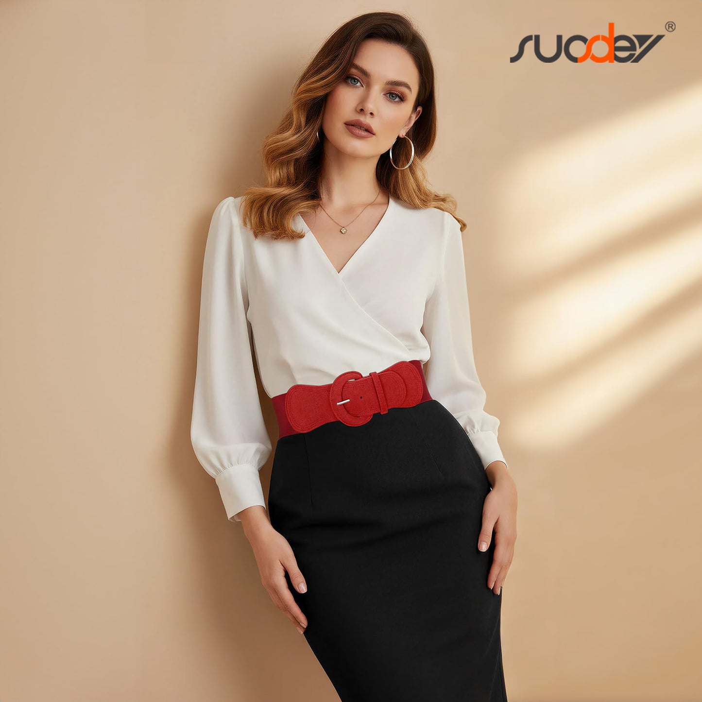 SUOSDEY Women's Elastic Wide Belt Suede Stretchy Wasit Belt for Dresses