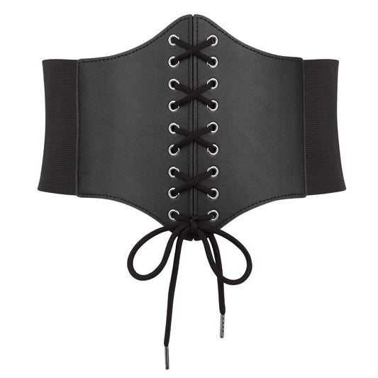 SUOSDEY Black Corset Belt for Women, Vintage Lace-up Elastic Waist Belt, Tied Waspie Wide Belt for Dresses