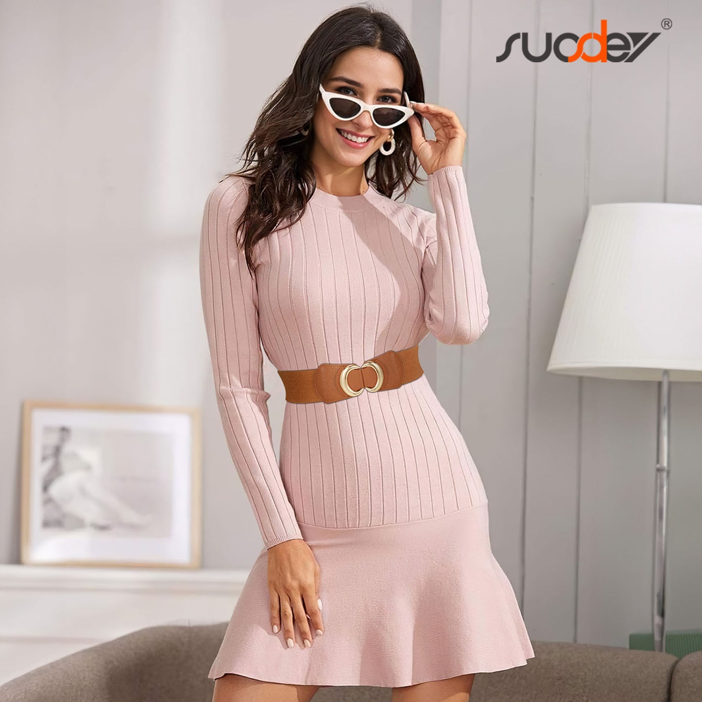 SUOSDEY Women Wide Waist Belt Fashion Elastic Belt for Dresses Stretchy Belt 2/3/4 Pack