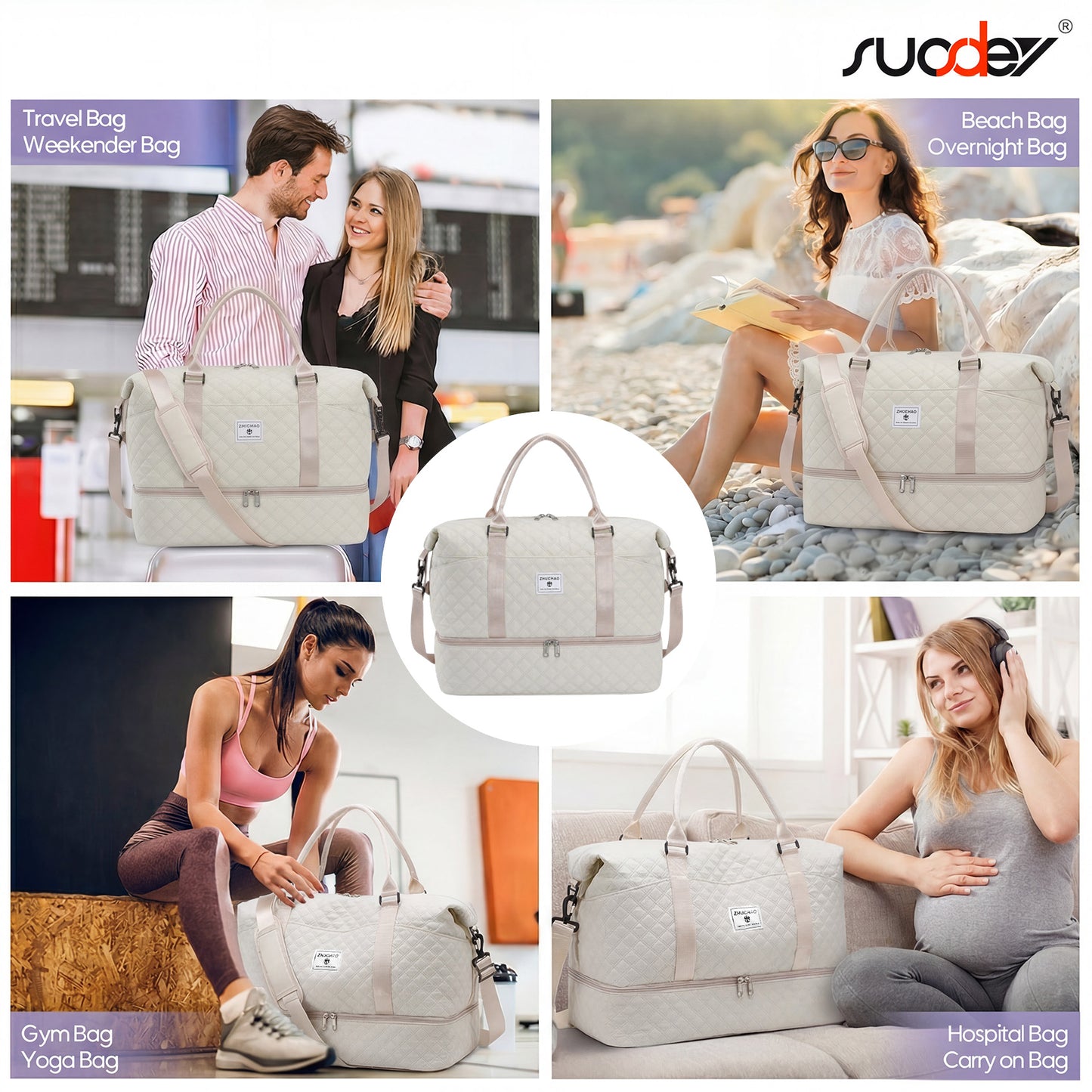 SUOSDEY Overnight Duffle Bag for Travel,Weekender Bags with Shoes Compartment,Hospital Bag for Labor and Delivery,Carry On Bag for Women,Travel,Gym,Weekend