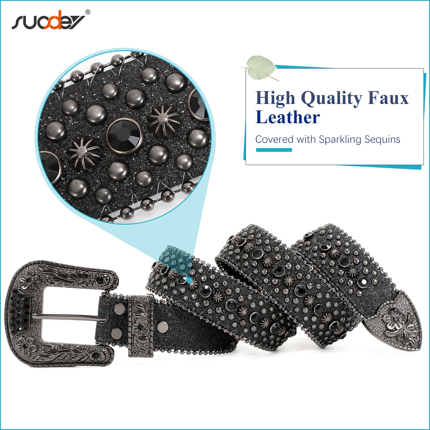 SUOSDEY Sparkly Rhinestone Belt for Women Men Western Cowboy Cowgirl Bling Diamond Leather Belt for Jeans Gifts